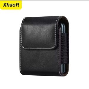 New Black PU Leather Flip Phone Belt Case